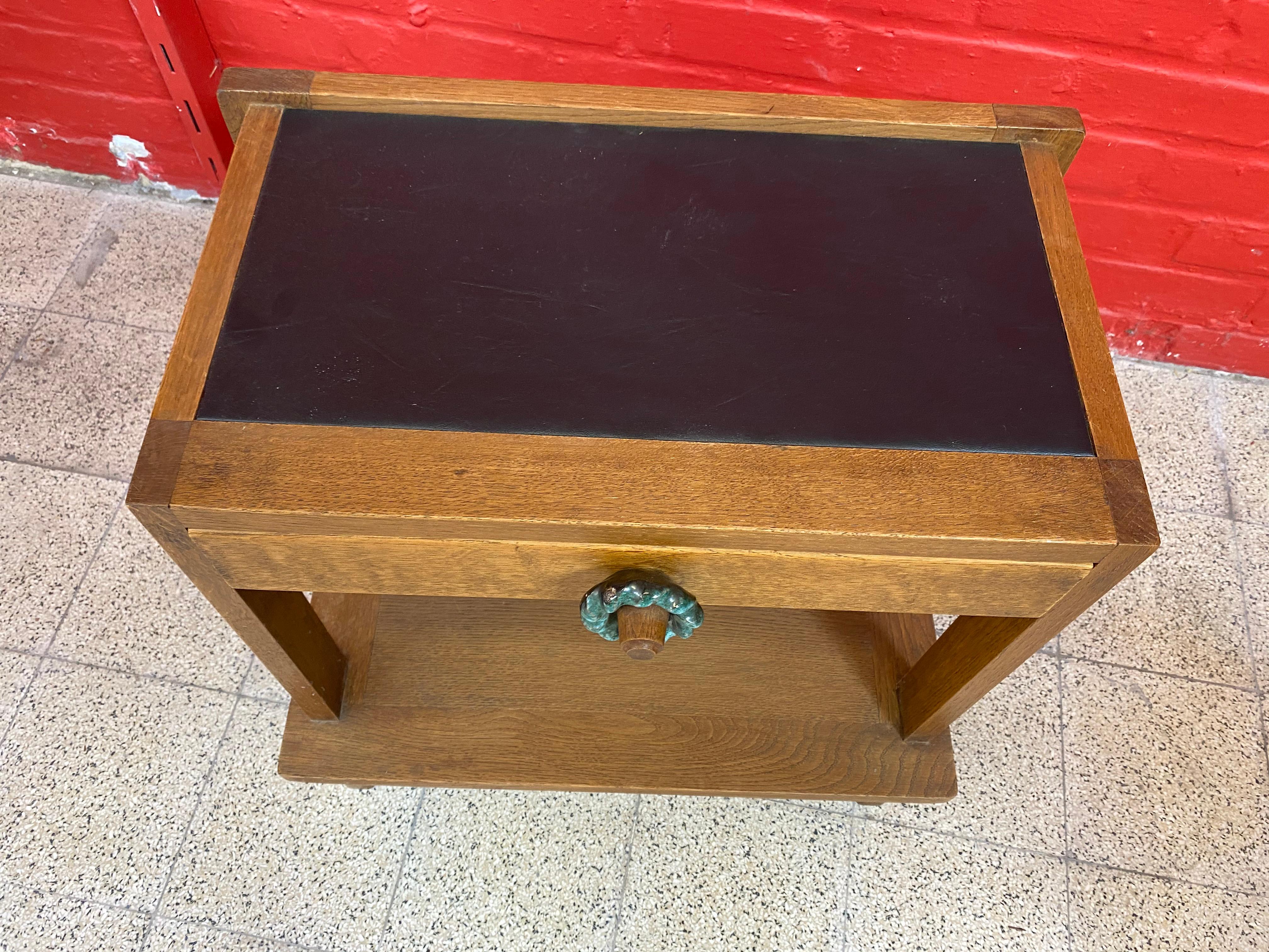 Blackened Guillerme et Chambron,  Oak Nightstand Edition Votre Maison, circa 1960