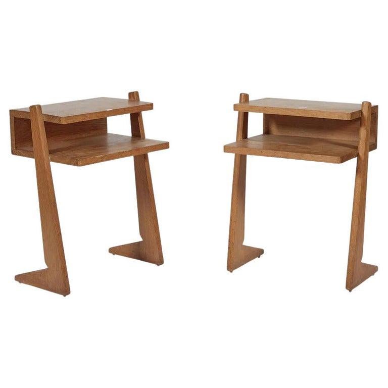 Guillerme et Chambron, Pair of Oak Nightstands circa 1970 In Good Condition In Saint-Ouen, FR