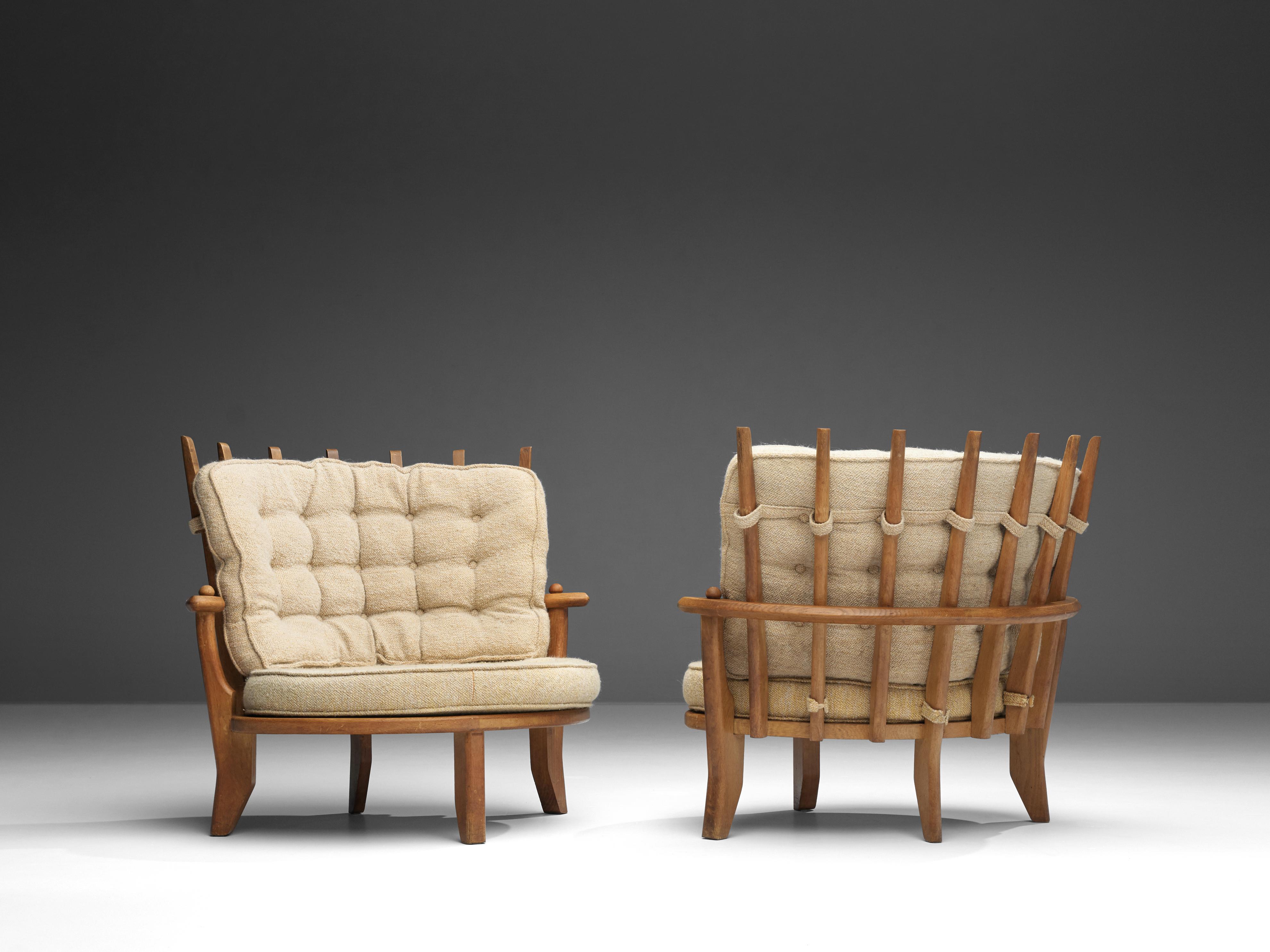 French Guillerme et Chambron 'Tricoteuse' Lounge Chairs in Oak