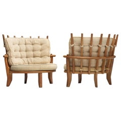 Guillerme et Chambron 'Tricoteuse' Lounge Chairs in Oak