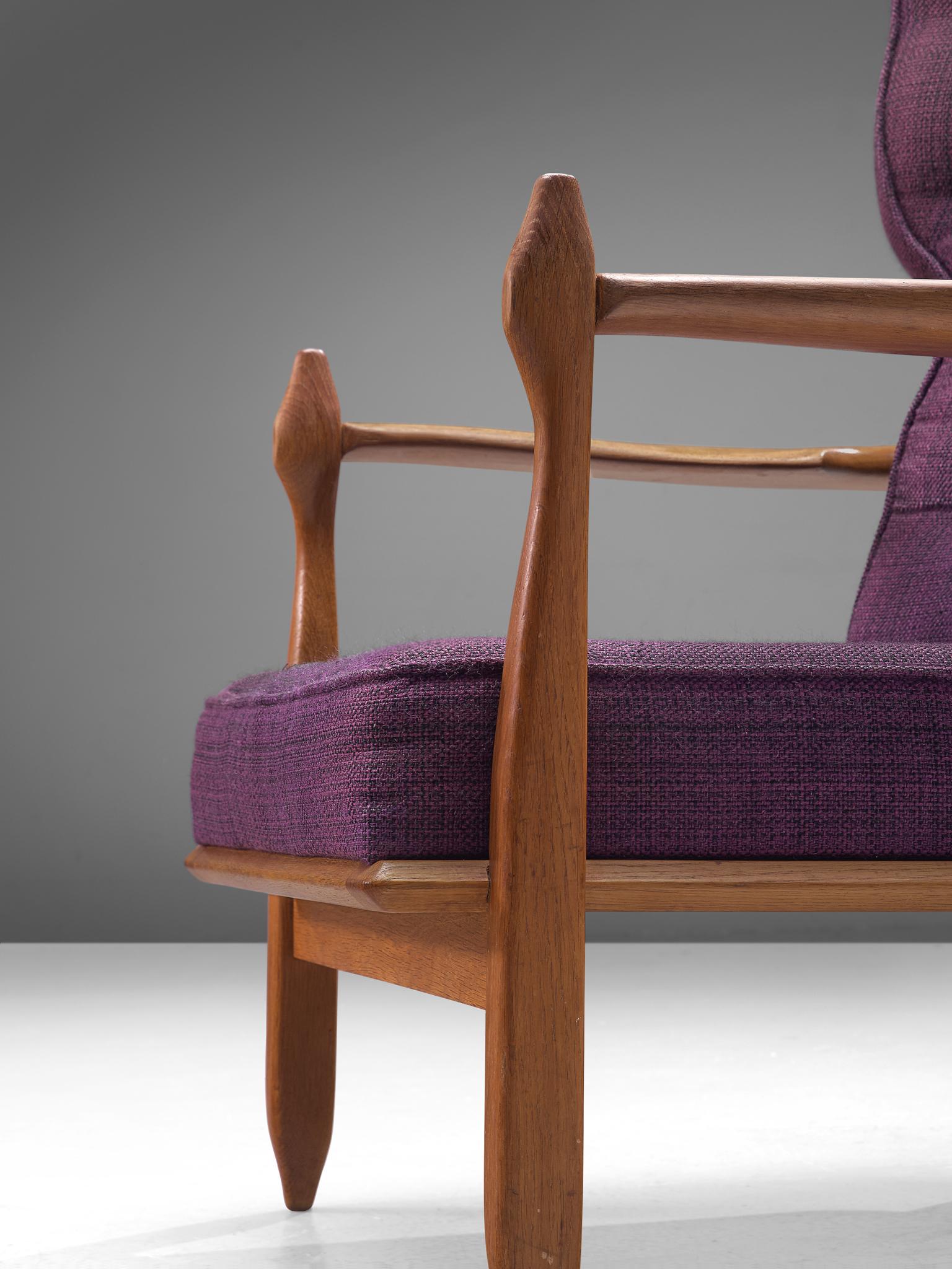 Fabric Guillerme et Chambron Pair of Wingback Lounge Chairs in Oak