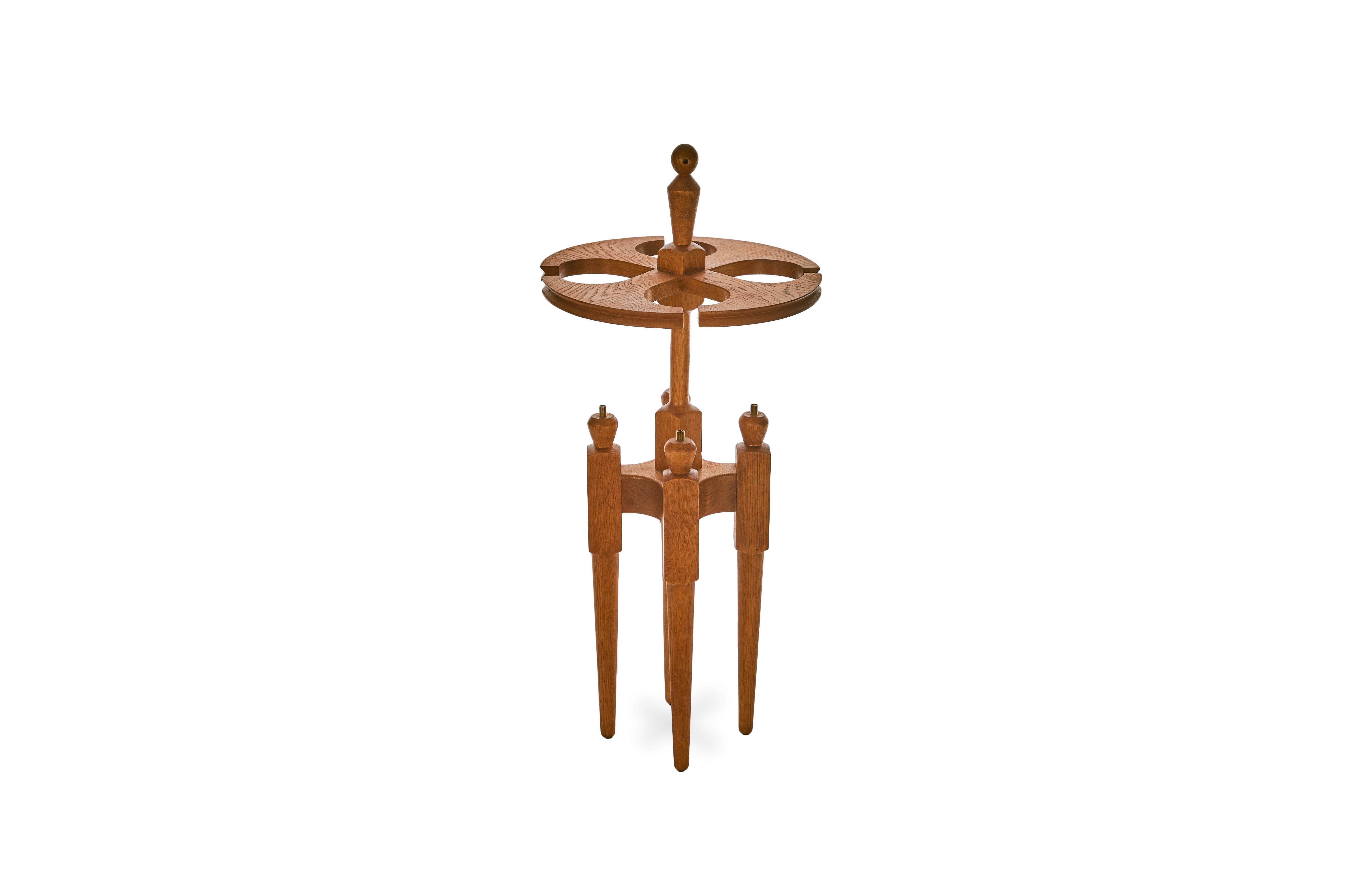 Mid-Century Modern Guillerme et Chambron, Polished Oak Table Lamp, France, Midcentury
