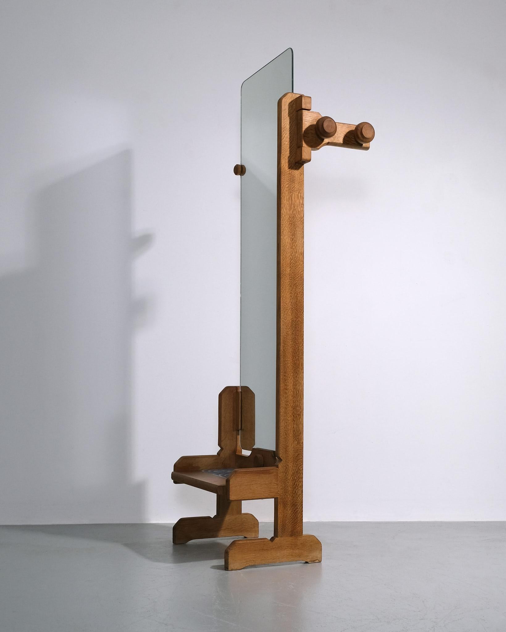 Guillerme et Chambron 'Psyche' Miroir sur pied avec étagère en céramique en vente 2
