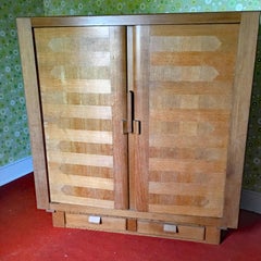 Guillerme et Chambron, Rare 1950 Oak Wardrobe, Edition Votre Maison