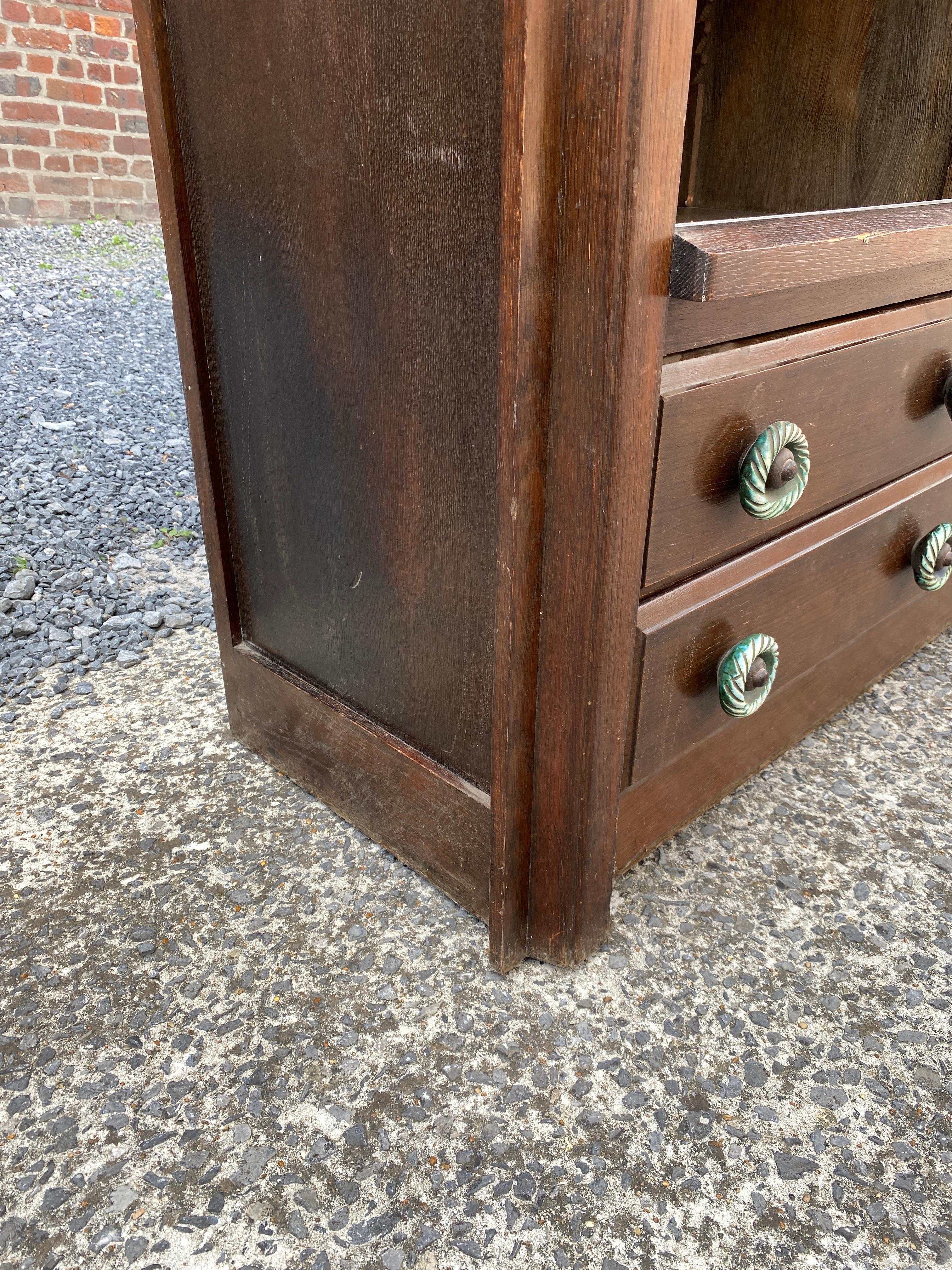 French Guillerme et Chambron, Rare 1960 Oak Bookcase, Votre Maison Edition For Sale