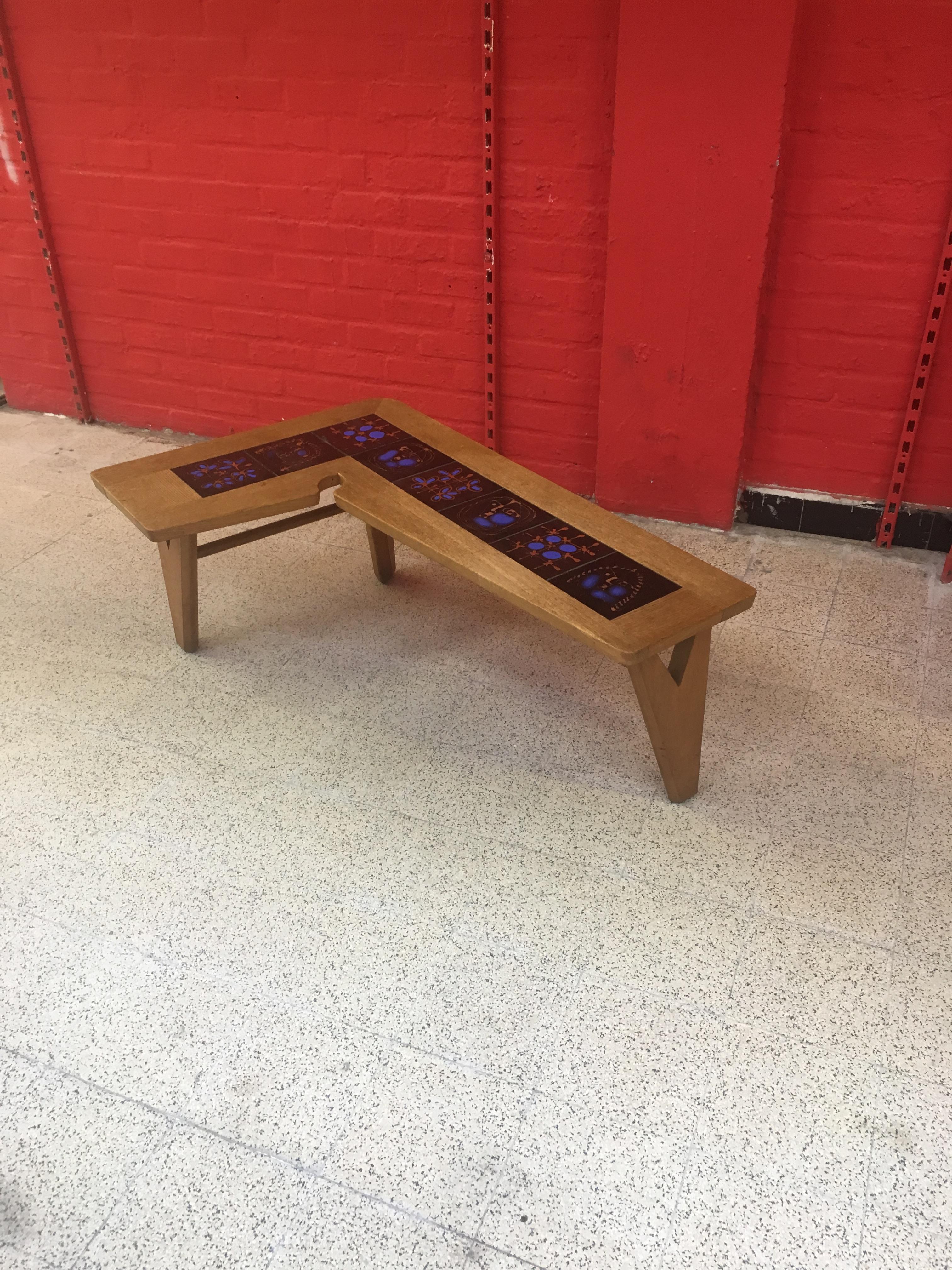Guillerme et Chambron, rare coffee table in oak and ceramics
modele 
