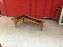 Guillerme et Chambron, Rare Coffee Table in Oak and Ceramics, circa 1950-1960