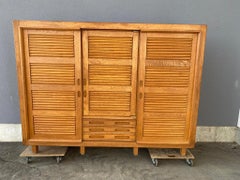 Guillerme et Chambron, Rare "Japanese Style" Oak Wardrobe, circa 1970
