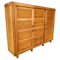 Guillerme et Chambron, Rare "Japanese Style" Oak Wardrobe, circa 1970