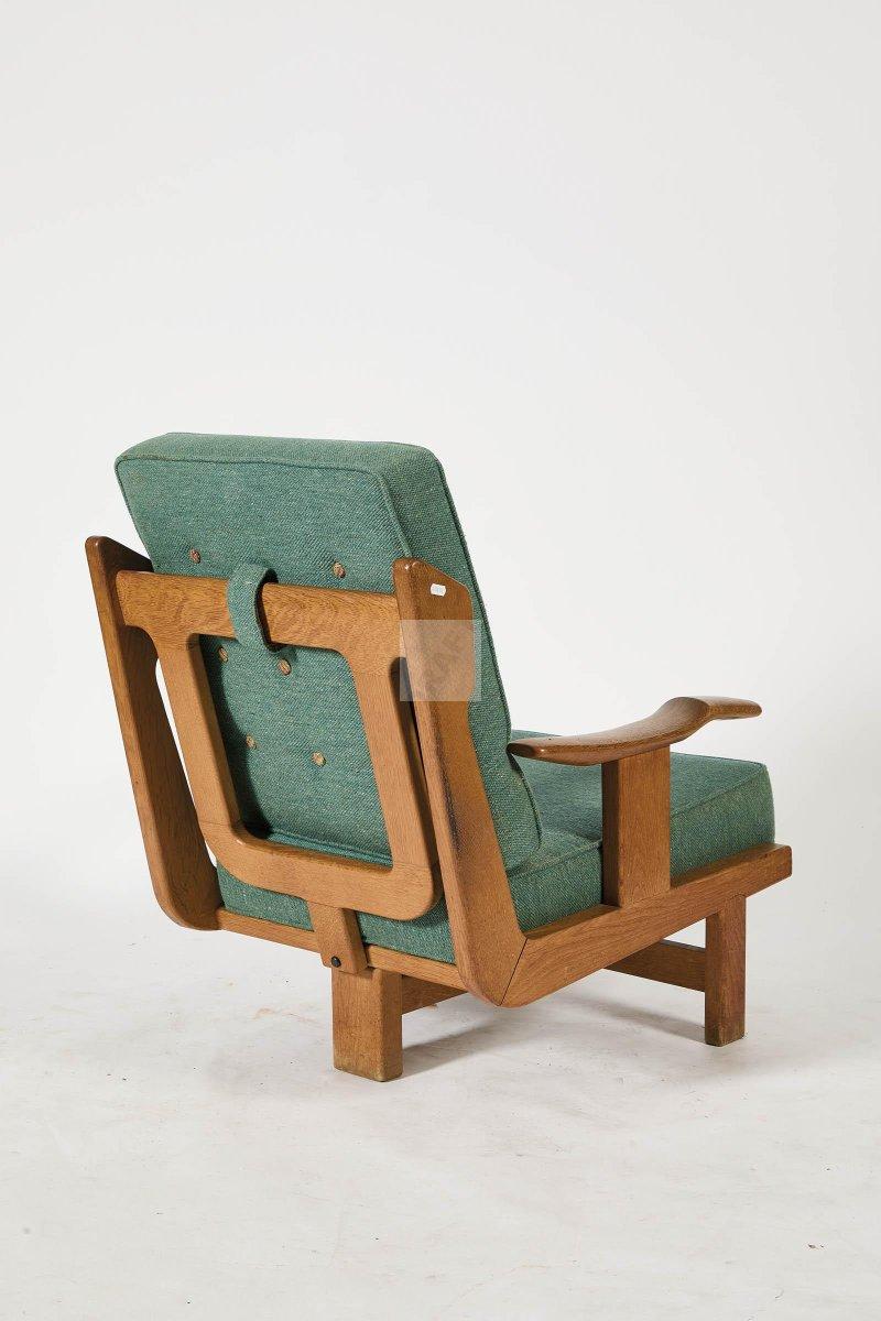 Mid-Century Modern Guillerme et Chambron, rare Oak tripode Armchair 
