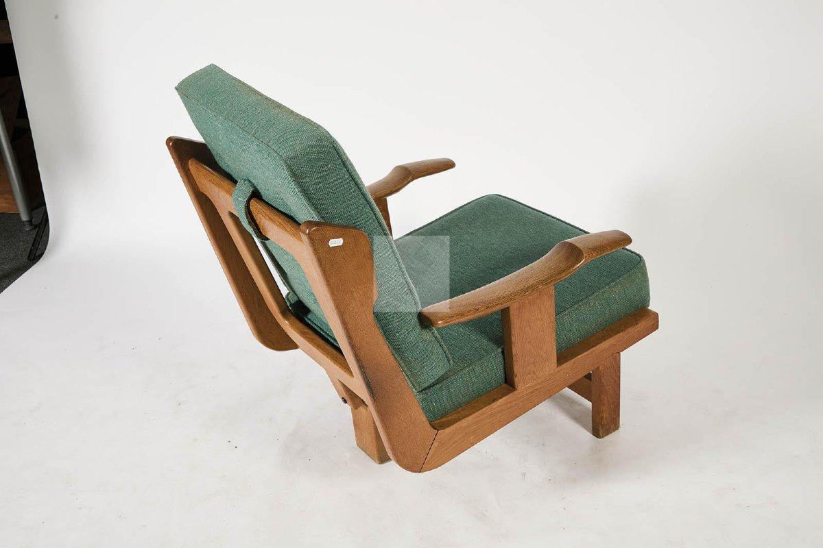 French Guillerme et Chambron, rare Oak tripode Armchair 