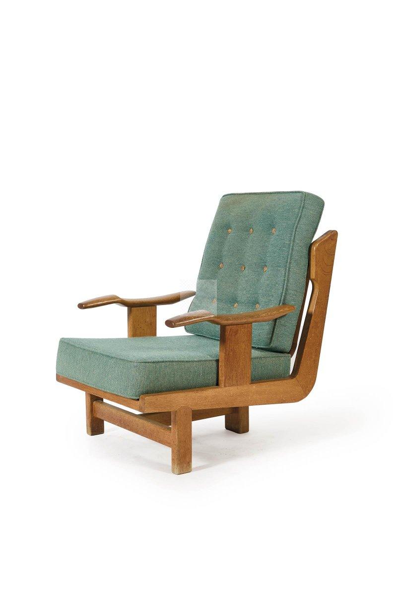 Guillerme et Chambron, rare Oak tripode Armchair 