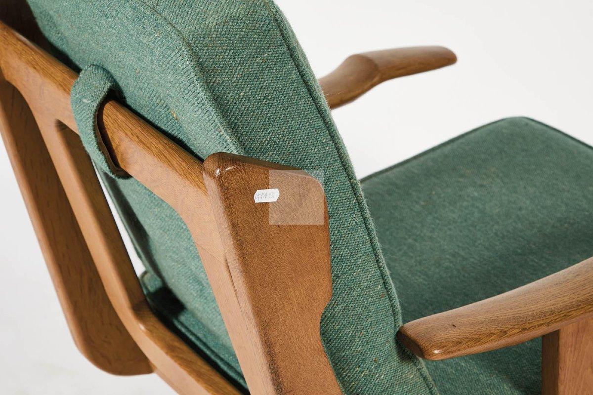 Mid-20th Century Guillerme et Chambron, rare Oak tripode Armchair 