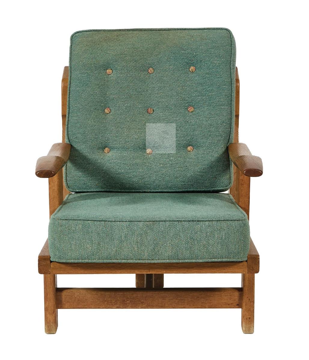 Guillerme et Chambron, rare Oak tripode Armchair 