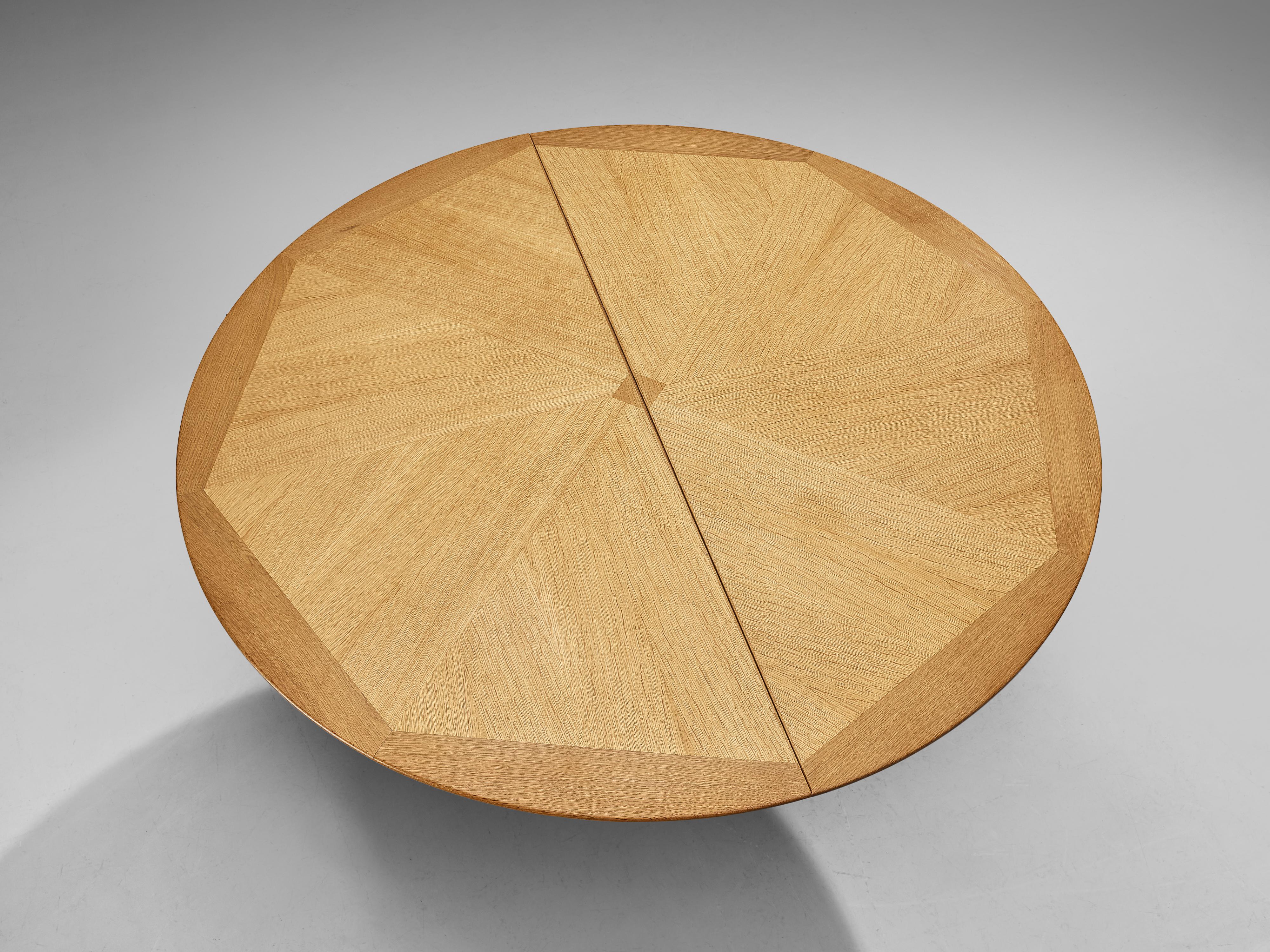 Rare Guillerme et Chambron Round Dining Table in Oak, W 58 inch.  6