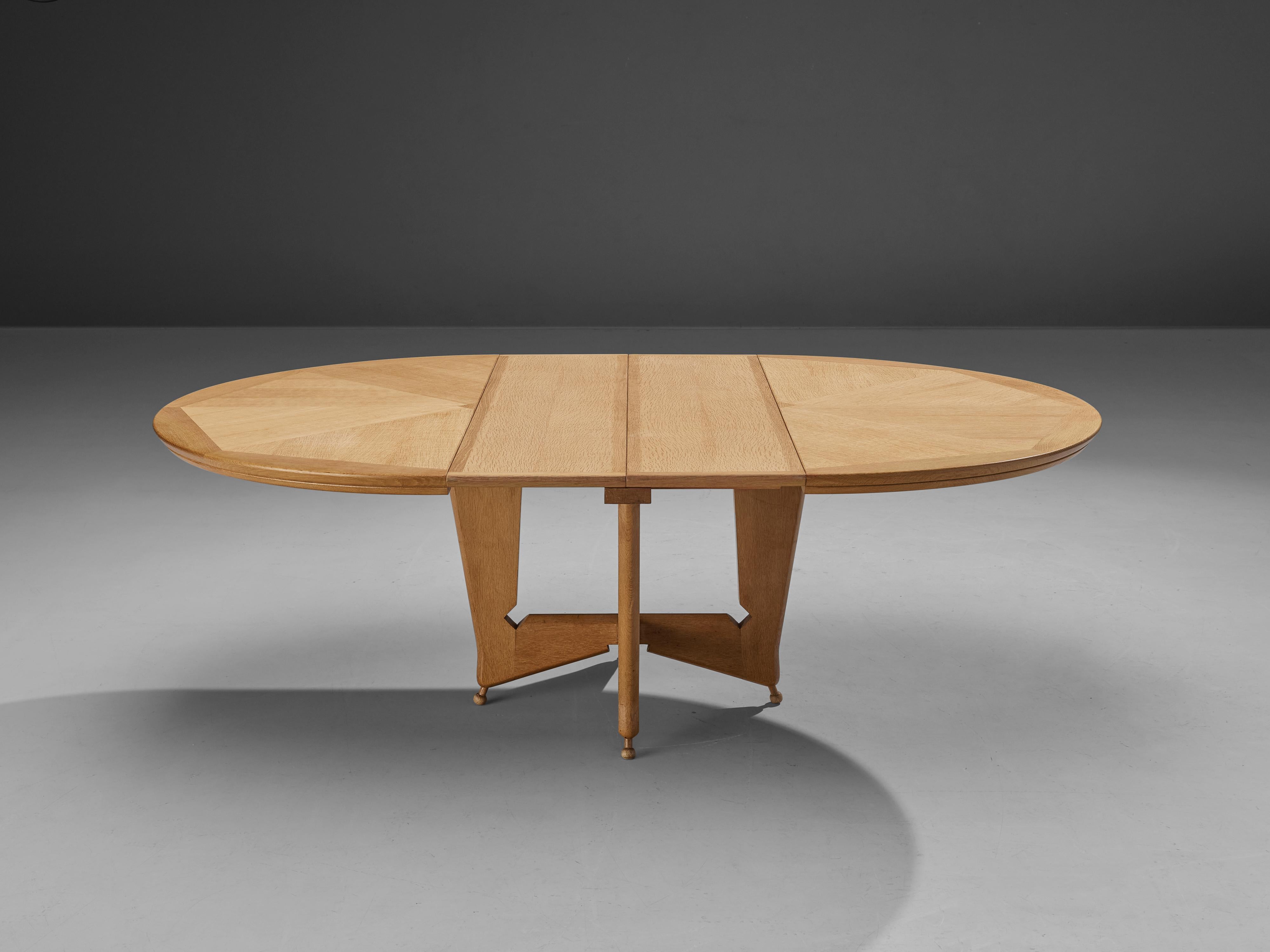 Rare Guillerme et Chambron Round Dining Table in Oak, W 58 inch.  2
