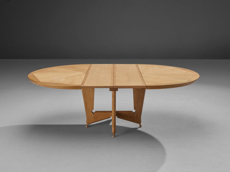 Rare Guillerme et Chambron Round Dining Table in Oak, W 58 inch.  3
