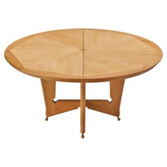 Rare Guillerme et Chambron Round Dining Table in Oak, W 58 inch.