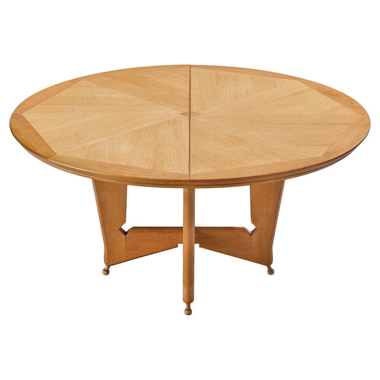 Rare Guillerme et Chambron Round Dining Table in Oak, W 58 inch. 