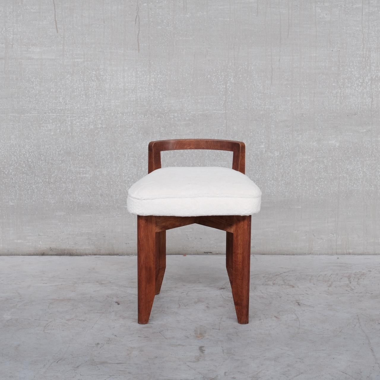 A rare stool by Guillerme et Chambron. 

France, c1960s. 

A scarce model. 

Stained pine, professionally re-upholstered in quality Alpaca. 

Original model, not a later reproduction. 

Location: Belgium Gallery. 

Dimensions: 46 W x 46
