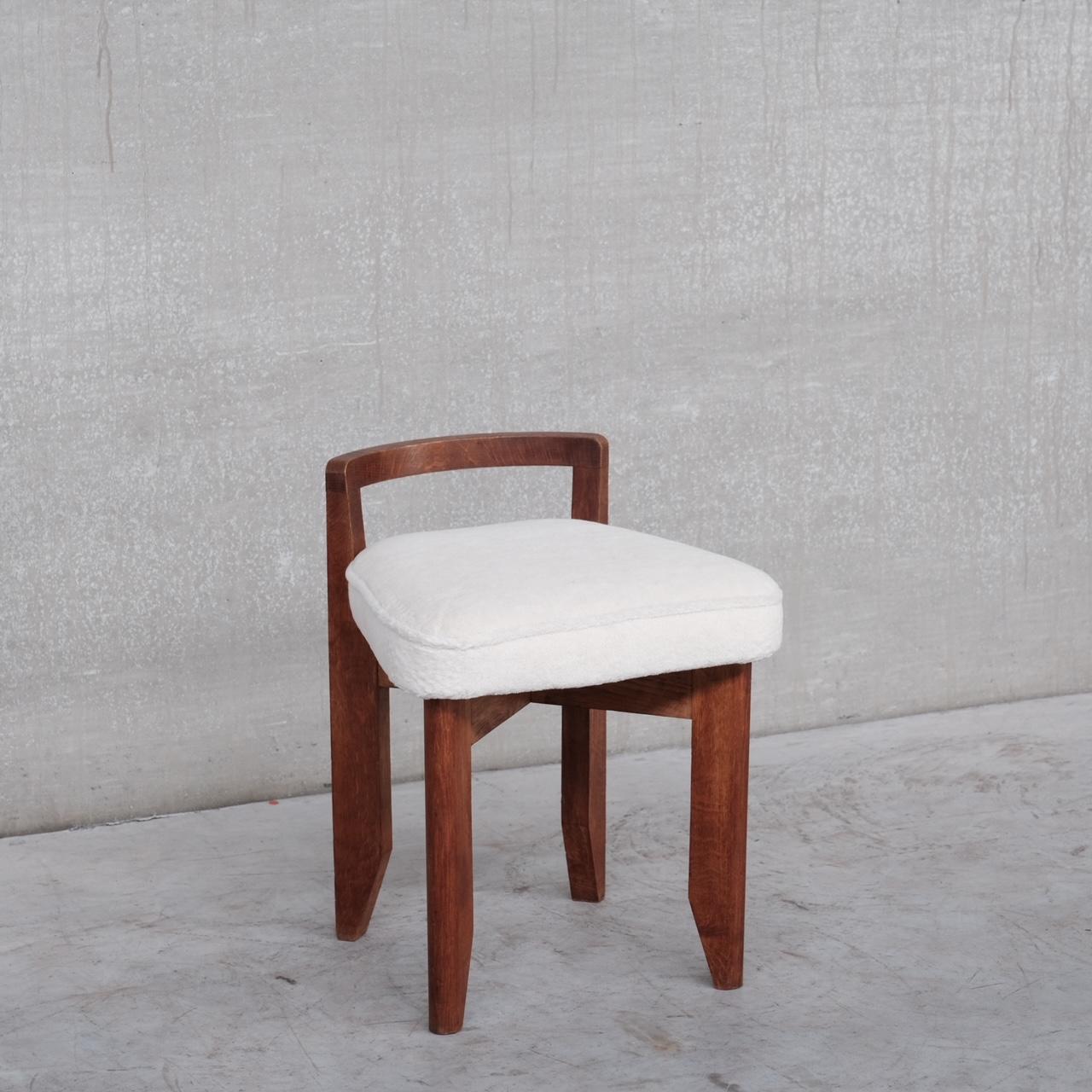 Mid-Century Modern Guillerme et Chambron 'Rubercrin' Mid-Century Oak Stool in Alpaca Fabric