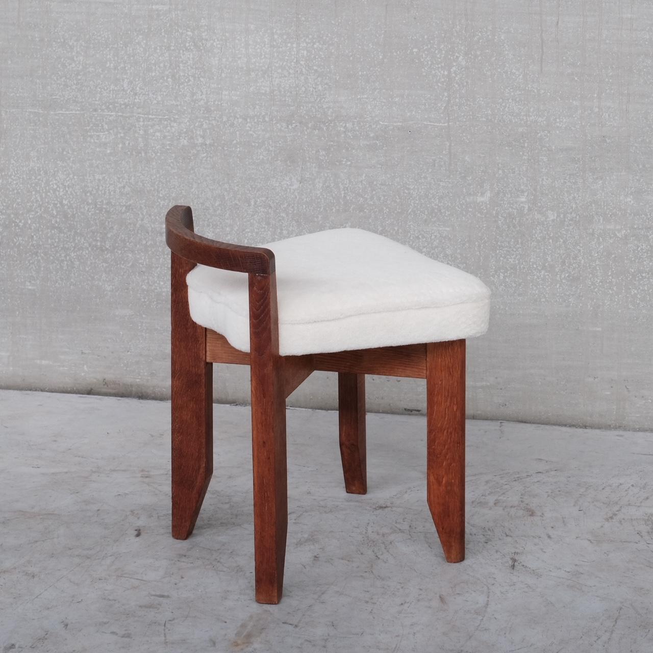 Mid-20th Century Guillerme et Chambron 'Rubercrin' Mid-Century Oak Stool in Alpaca Fabric