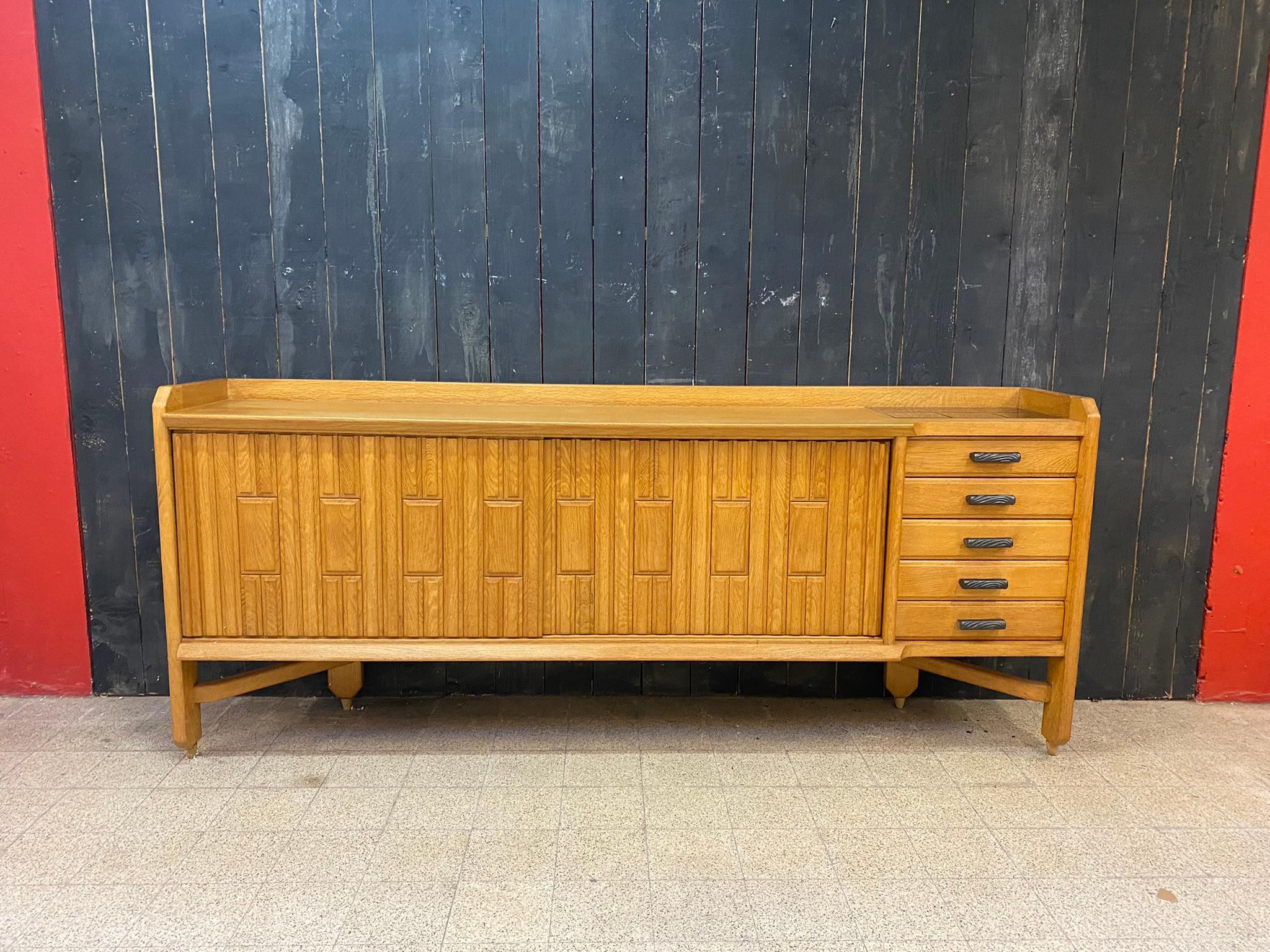 Guillerme et Chambron, Saint Veran model sideboard, in oak and ceramic,  In Good Condition For Sale In Mouscron, WHT
