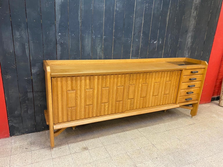 Mid-20th Century Guillerme et Chambron, Saint Veran model sideboard, in oak and ceramic,  For Sale