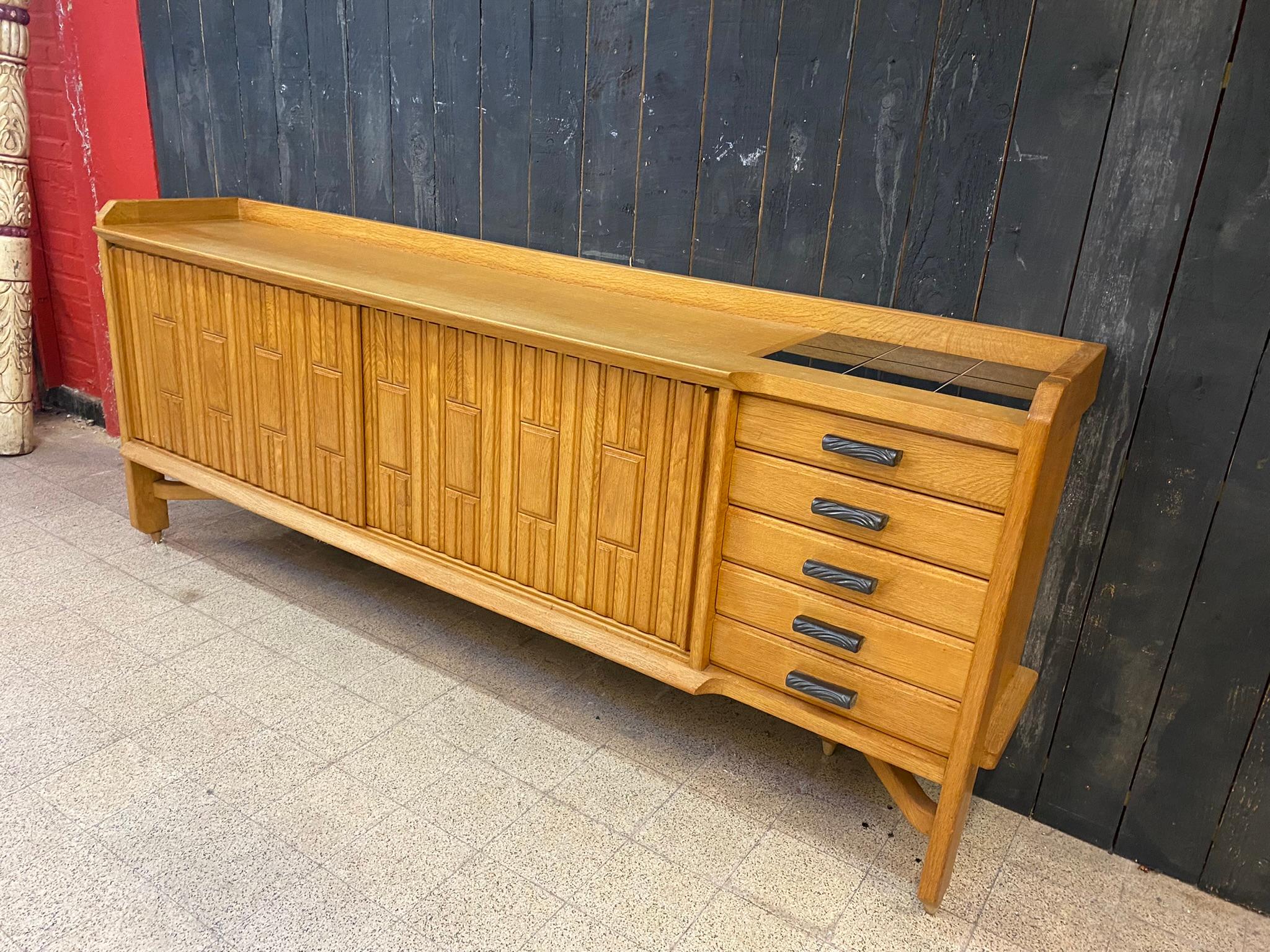 Ceramic Guillerme et Chambron, Saint Veran model sideboard, in oak and ceramic,  For Sale