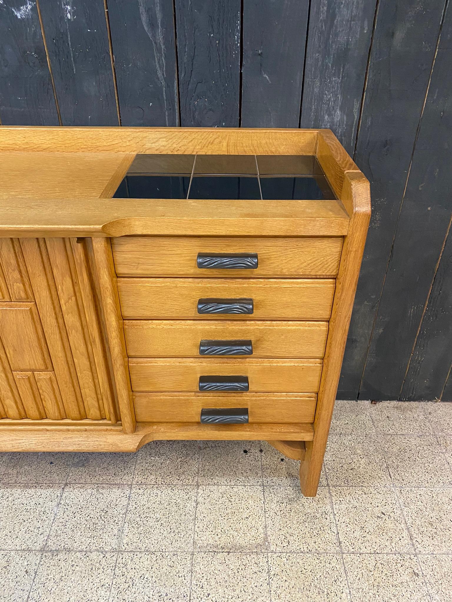 Guillerme et Chambron, Saint Veran model sideboard, in oak and ceramic,  For Sale 2