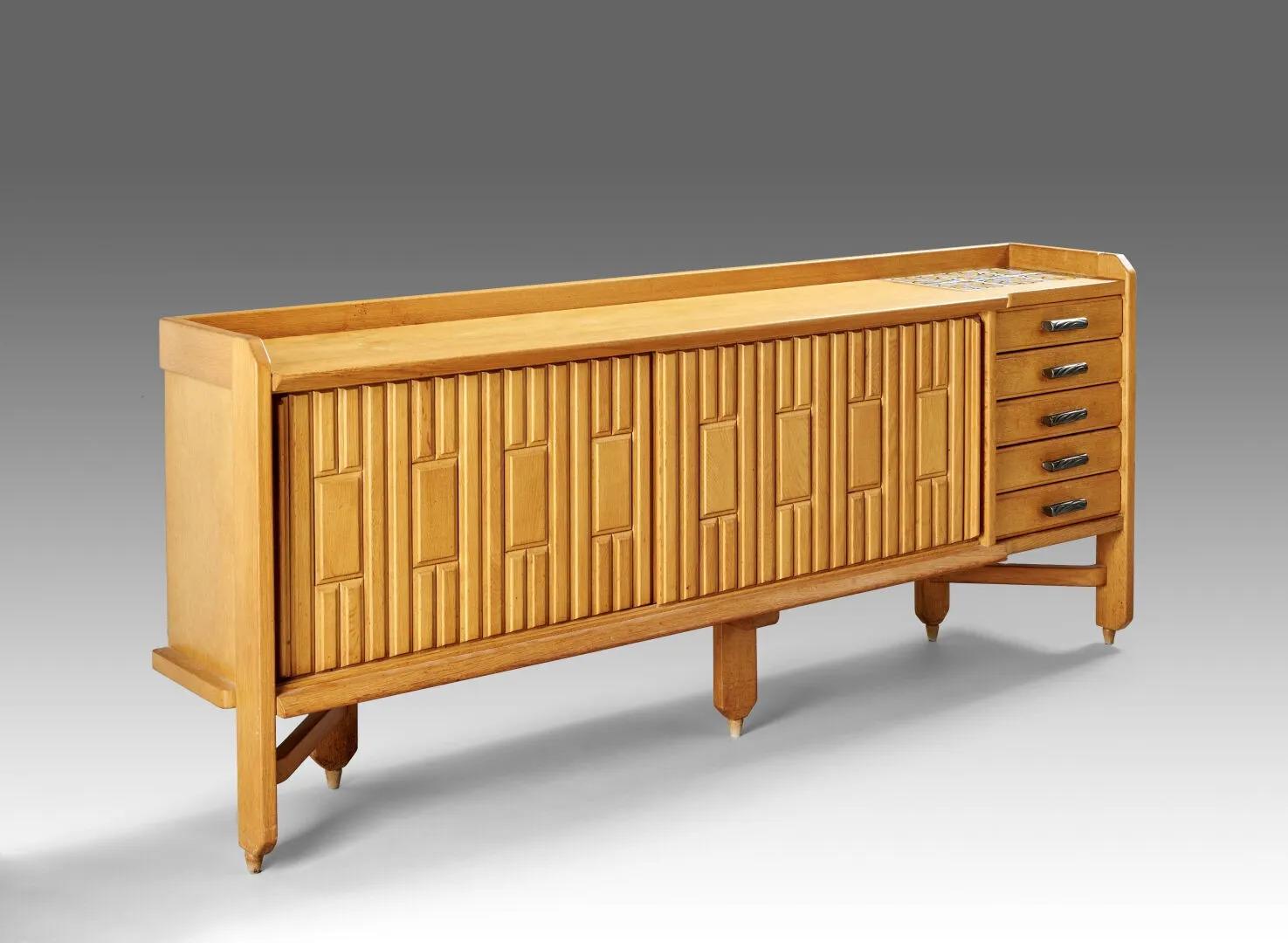 Guillerme et Chambron, Saint Veran model sideboard, in oak and ceramic,  For Sale 2