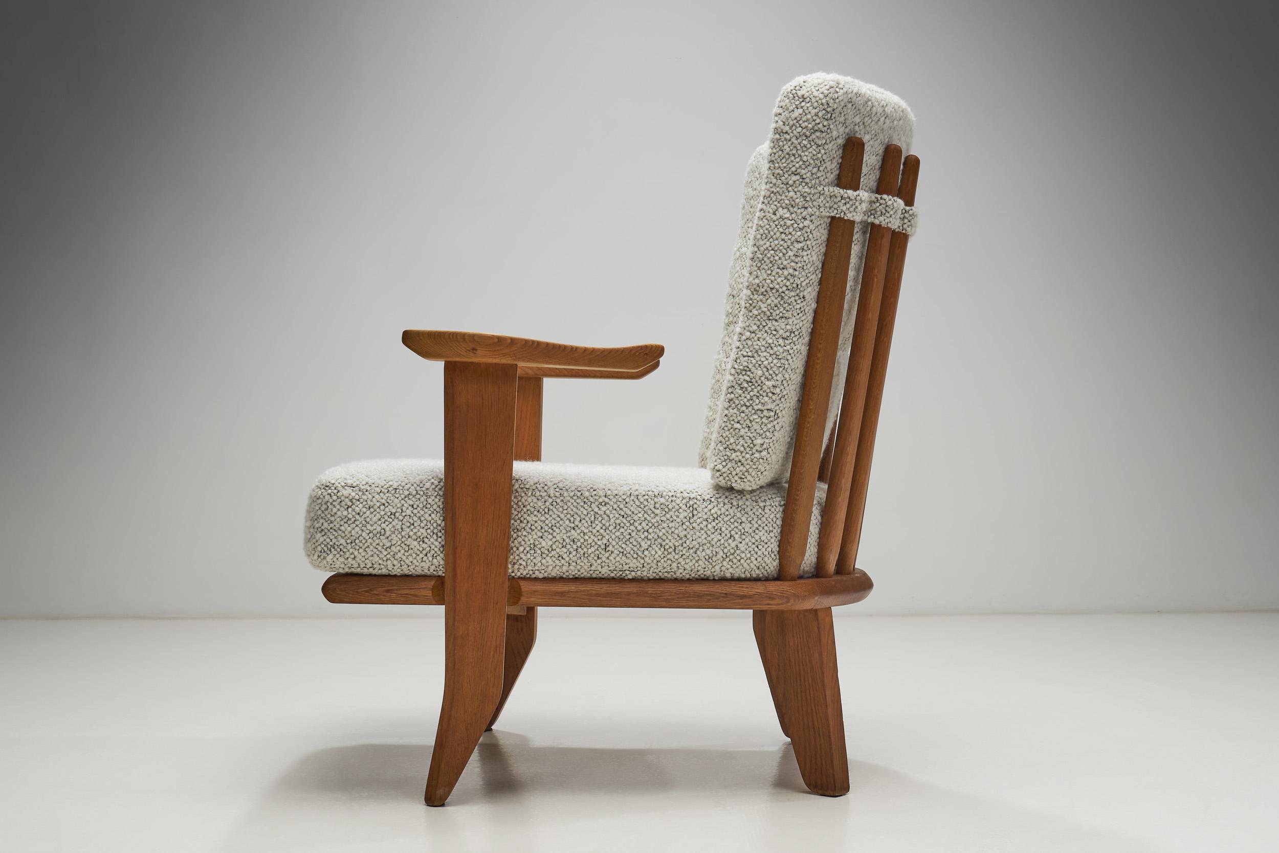 Guillerme et Chambron Sculpted Oak Lounge Chair for Votre Maison, France 1950s 5