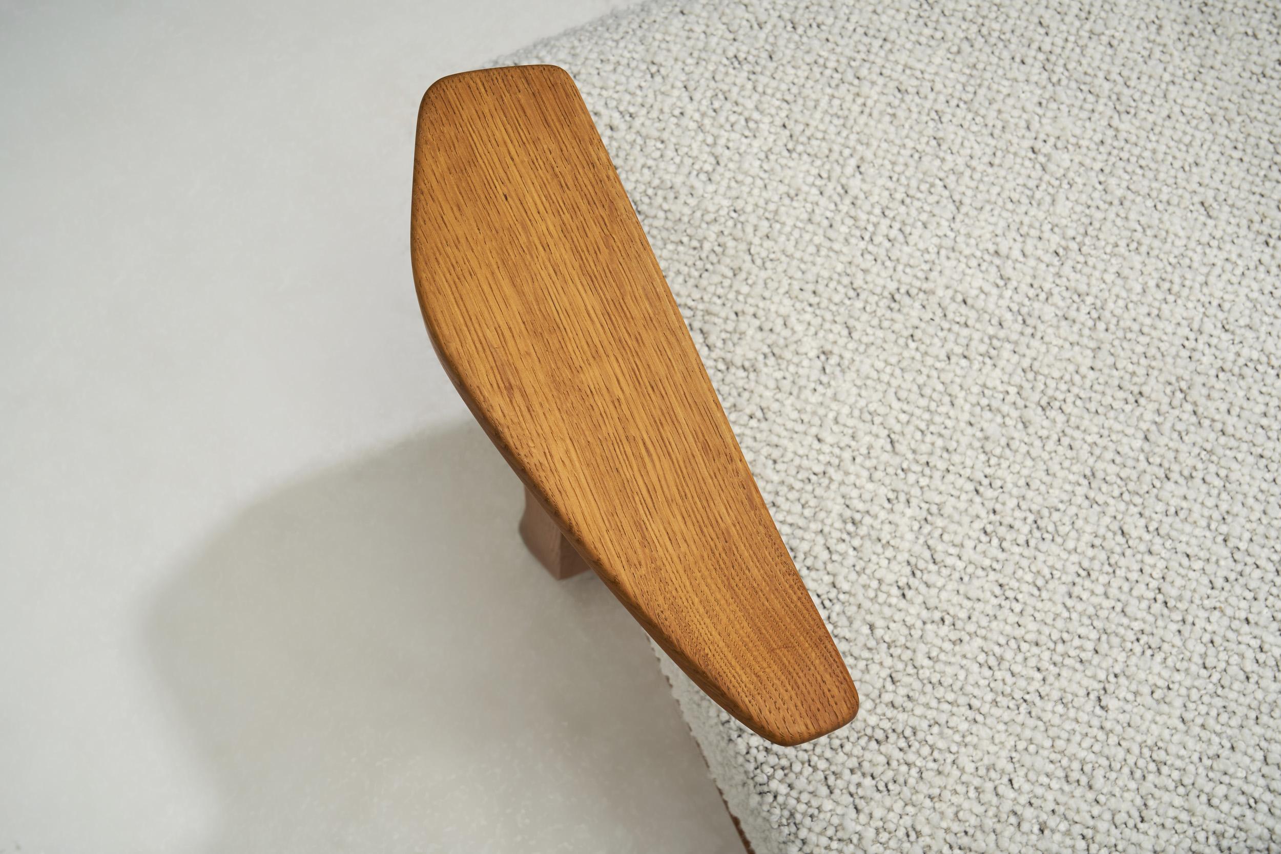 Guillerme et Chambron Sculpted Oak Lounge Chair for Votre Maison, France 1950s 6