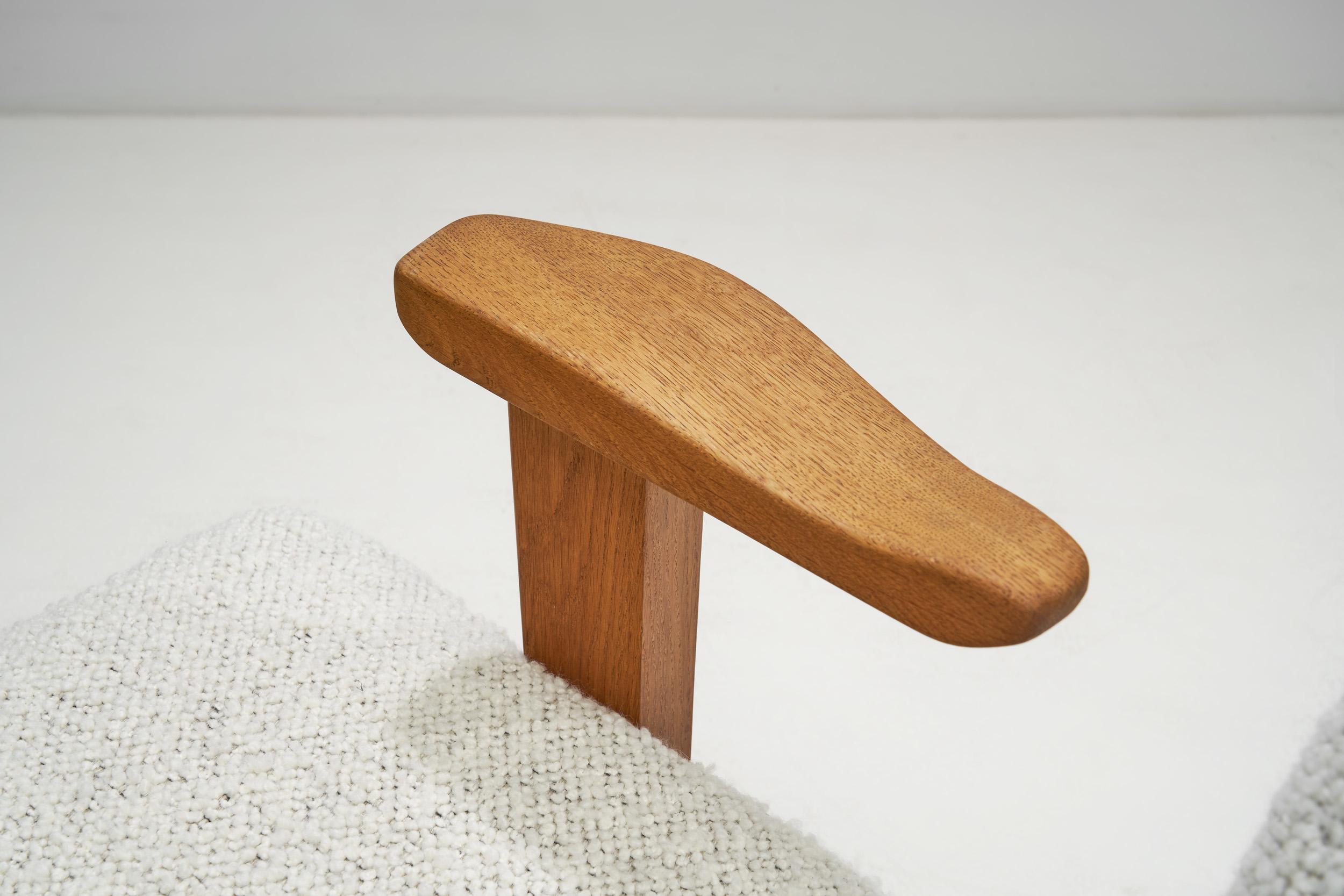 Guillerme et Chambron Sculpted Oak Lounge Chair for Votre Maison, France 1950s 7