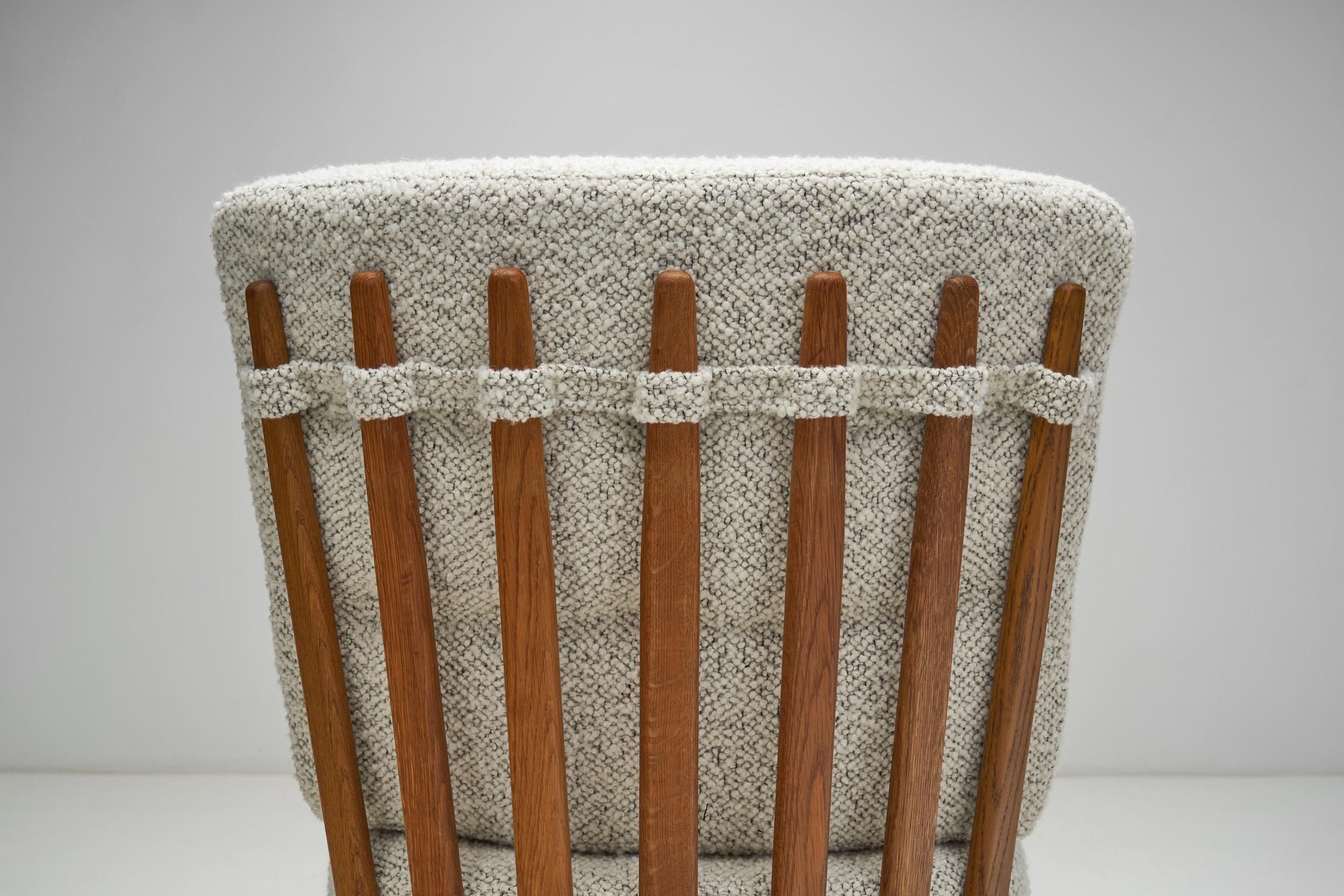 Guillerme et Chambron Sculpted Oak Lounge Chair for Votre Maison, France 1950s 1