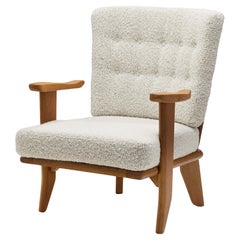 Guillerme et Chambron Sculpted Oak Lounge Chair for Votre Maison, France 1950s