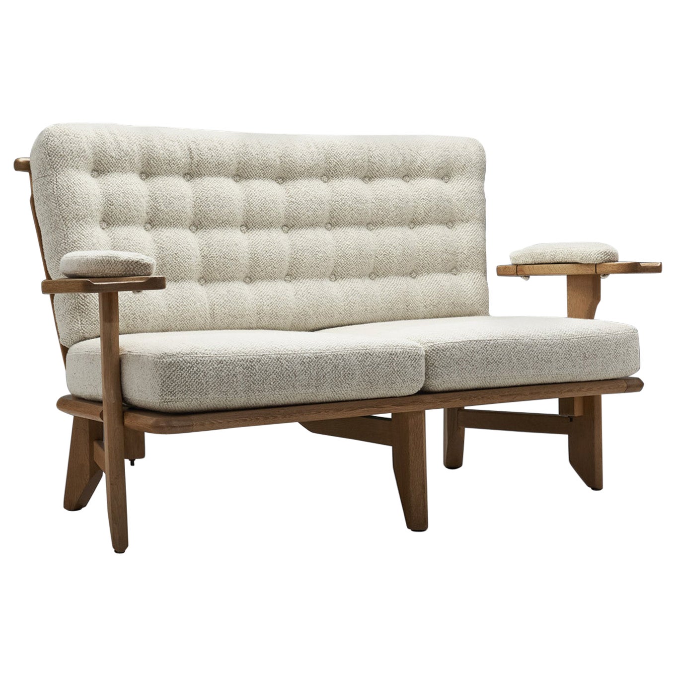 Guillerme et Chambron Sculpted Oak Two-Seater Sofa for Votre Maison, France 1960