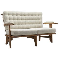 Guillerme et Chambron Sculpted Oak Two-Seater Sofa for Votre Maison, France 1960