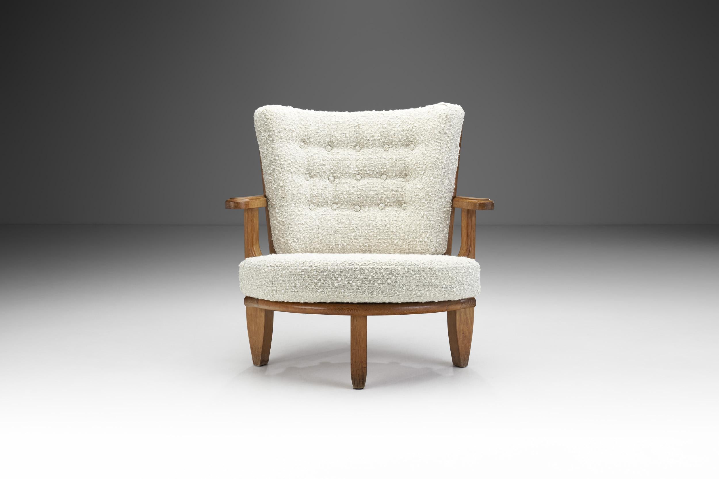 Mid-Century Modern Guillerme et Chambron Sculptural Oak Chair for Votre Maison, France, 1950s