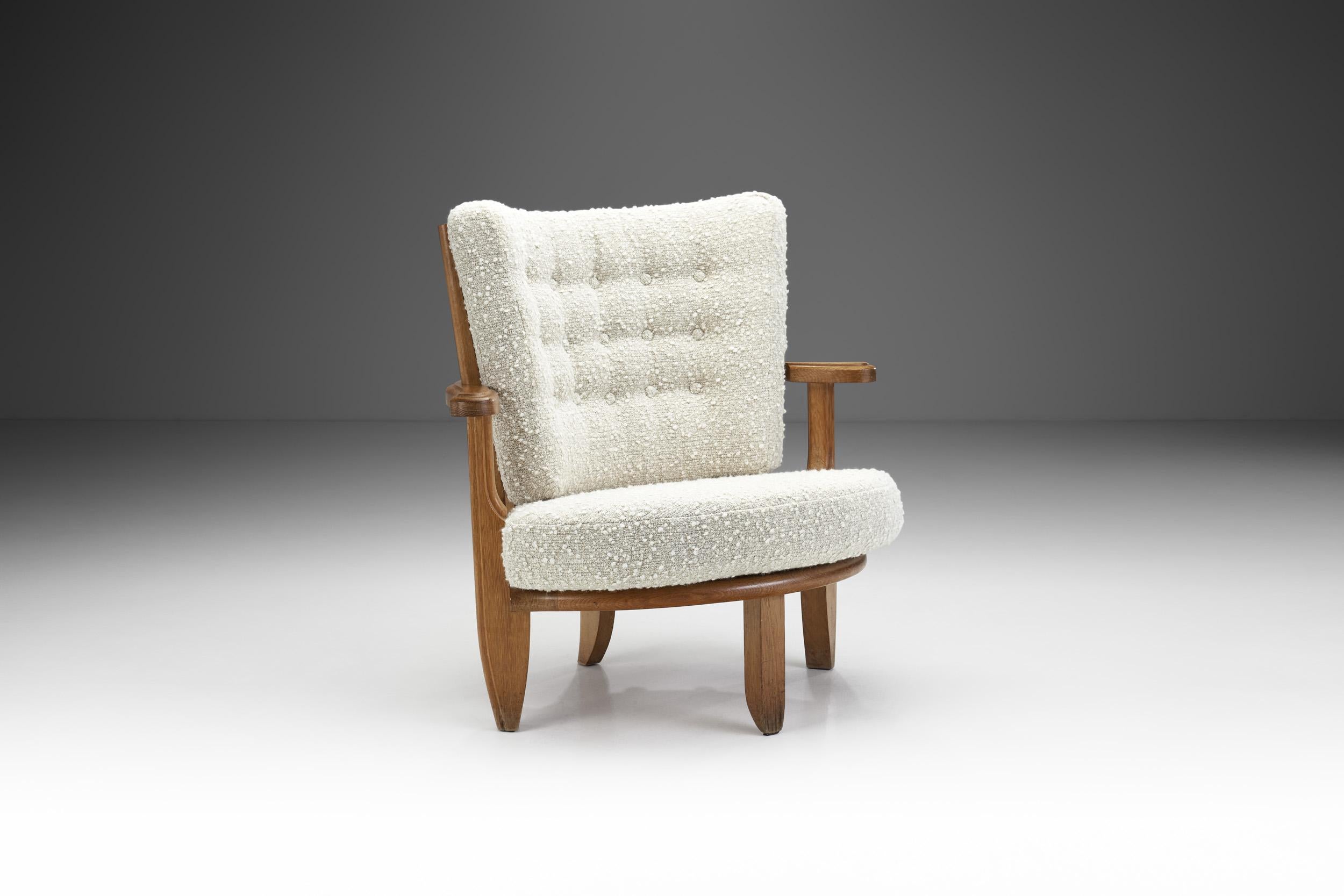 Mid-20th Century Guillerme et Chambron Sculptural Oak Chair for Votre Maison, France, 1950s