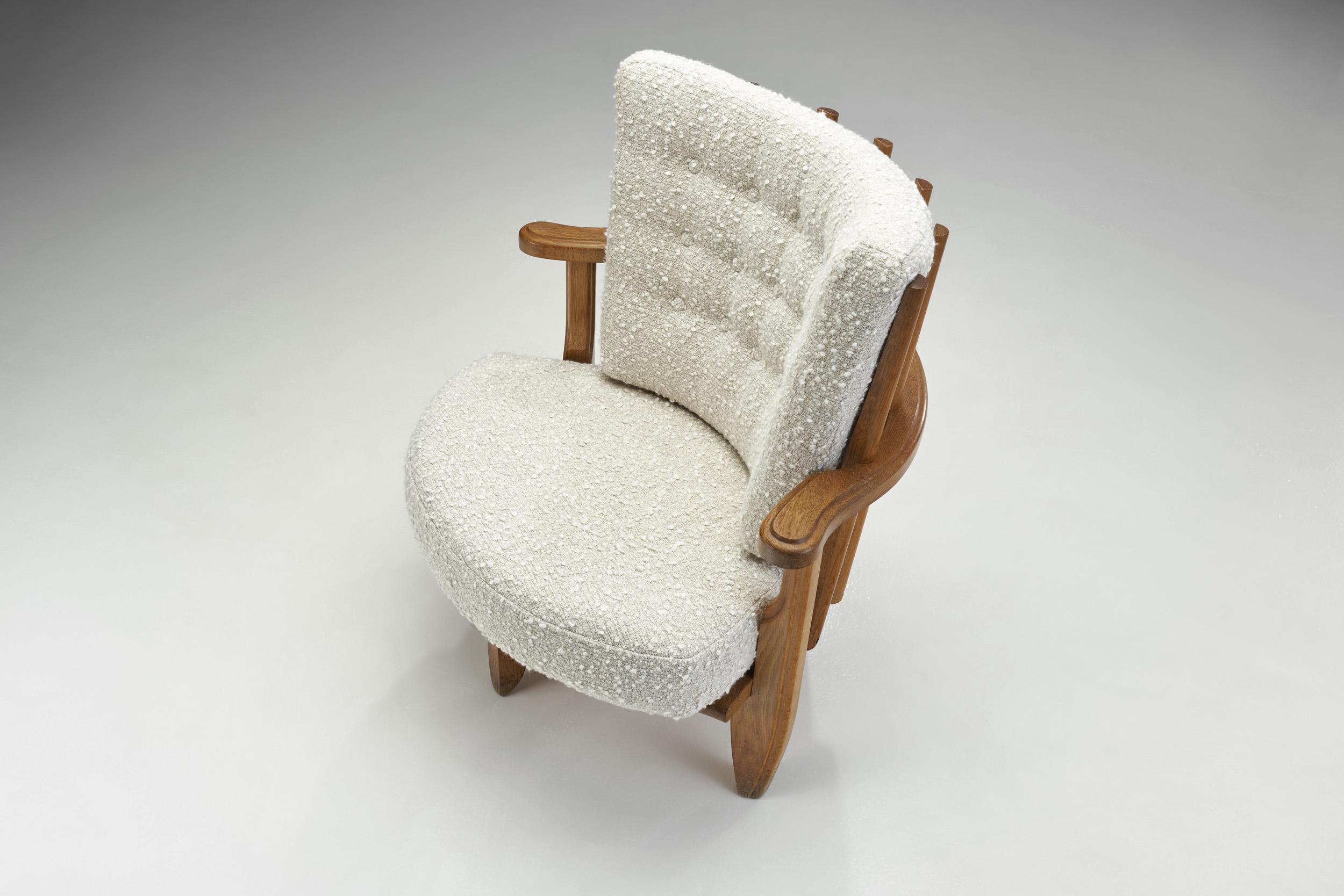 Fabric Guillerme et Chambron Sculptural Oak Chair for Votre Maison, France, 1950s