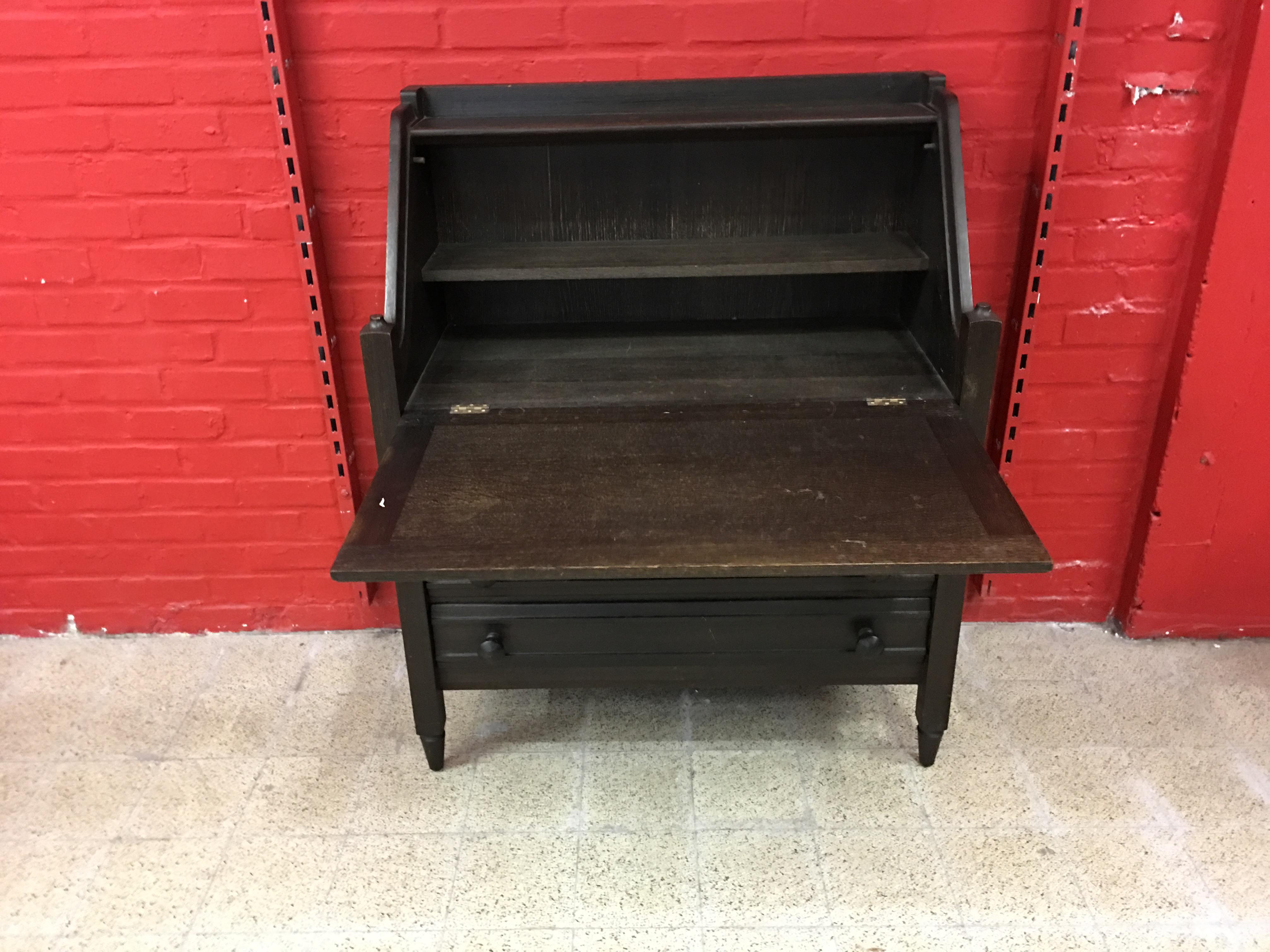 French Guillerme et Chambron, Secretaire in Blackened Oak, circa 1970 For Sale