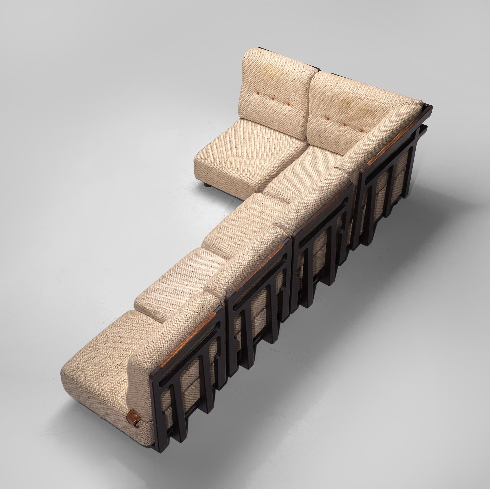 Mid-Century Modern Guillerme et Chambron Sectional Sofa 'Elmyre' in Beige Fabric