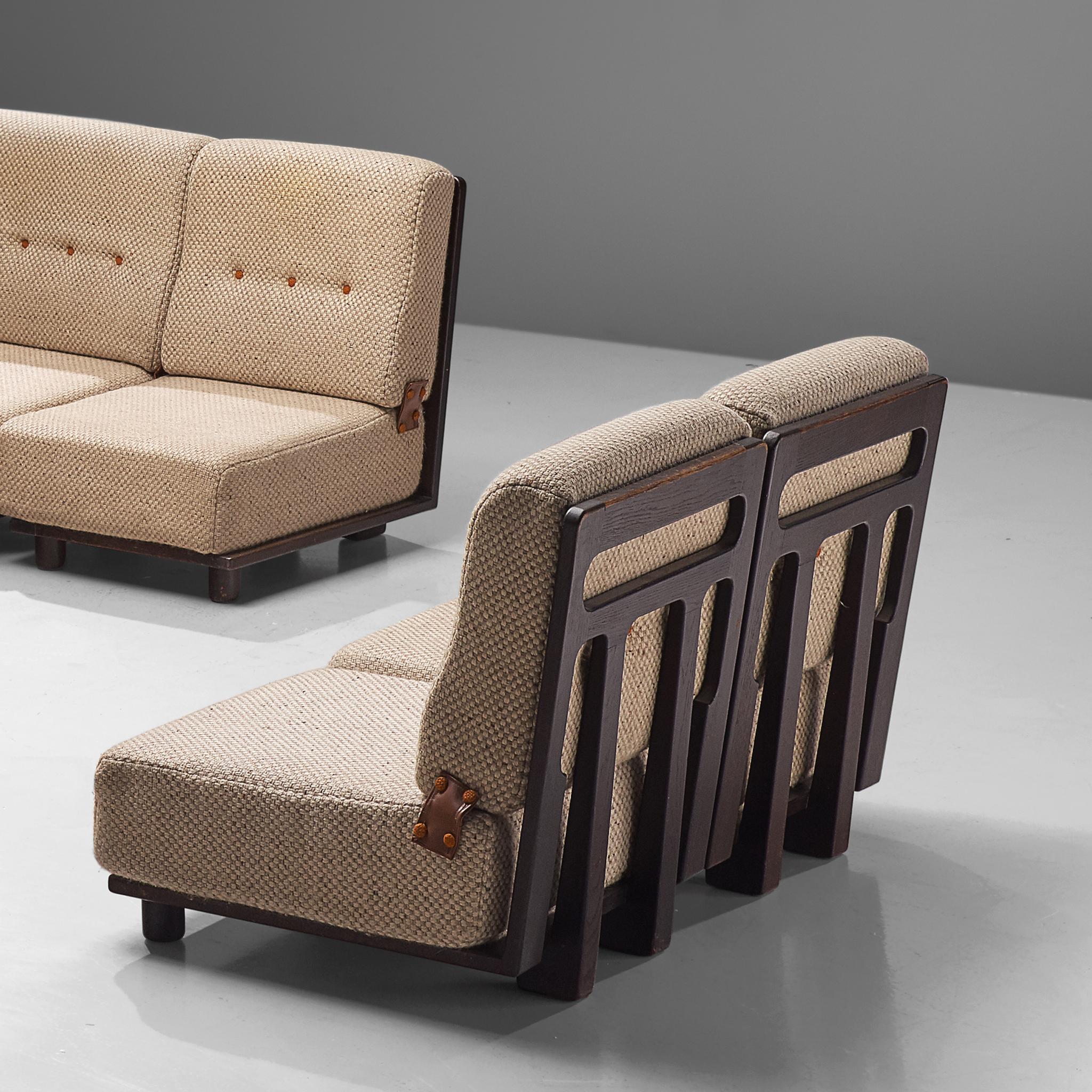 Mid-20th Century Guillerme et Chambron Sectional Sofa 'Elmyre' in Beige Fabric