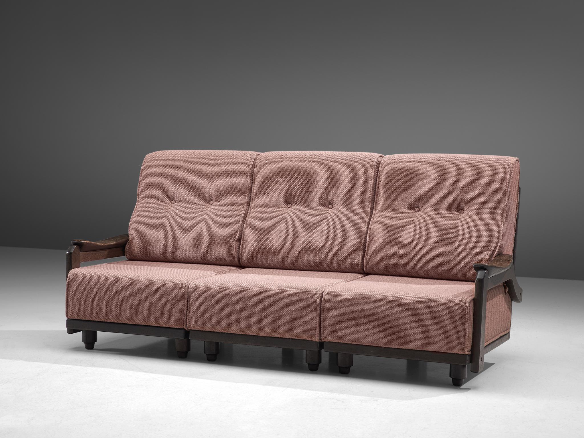 Mid-Century Modern Guillerme et Chambron Sectional Sofa 'Elmyre' in Pink Fabric