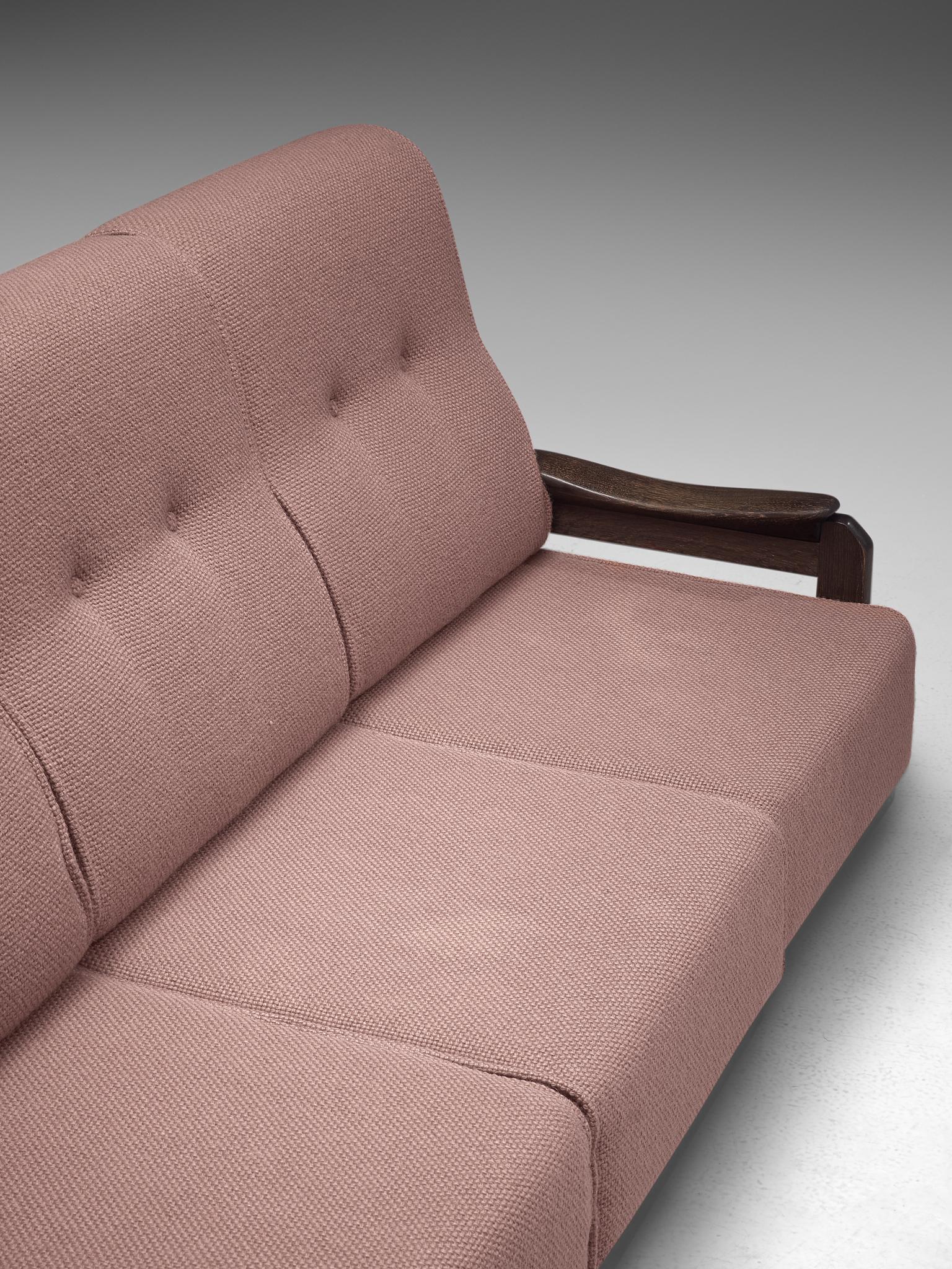 Mid-20th Century Guillerme et Chambron Sectional Sofa 'Elmyre' in Pink Fabric