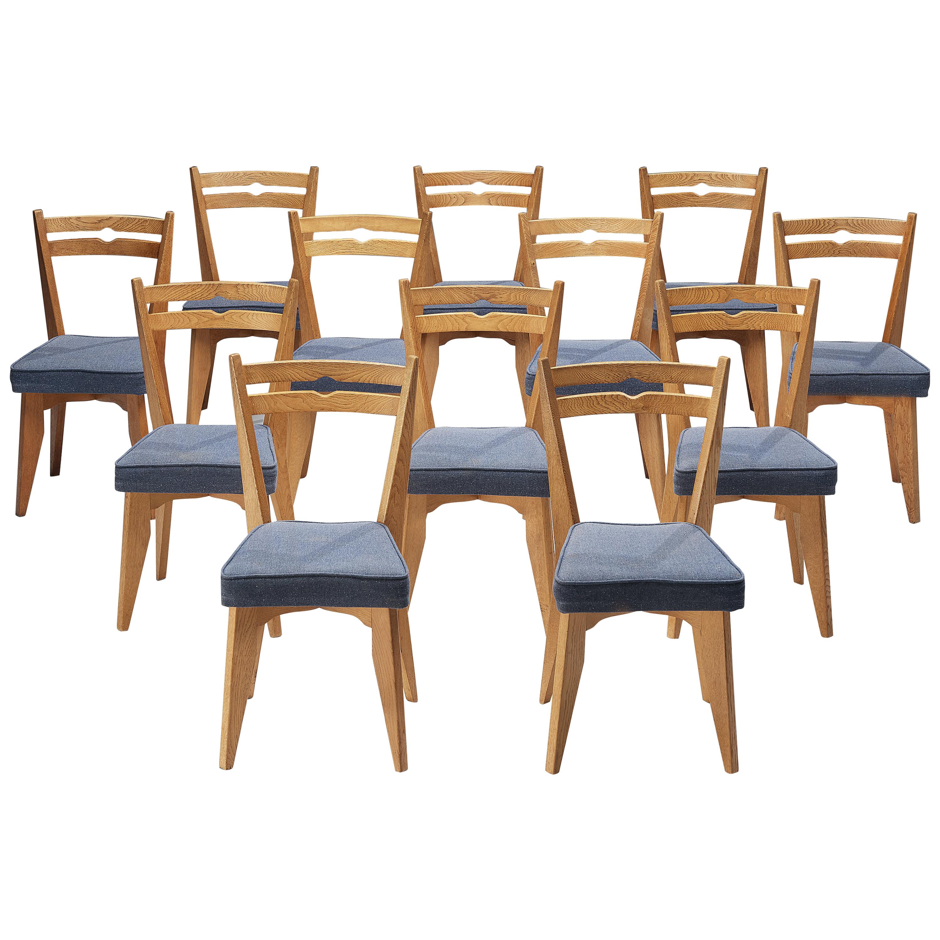Guillerme et Chambron Set of 12 Dining Chairs in Oak
