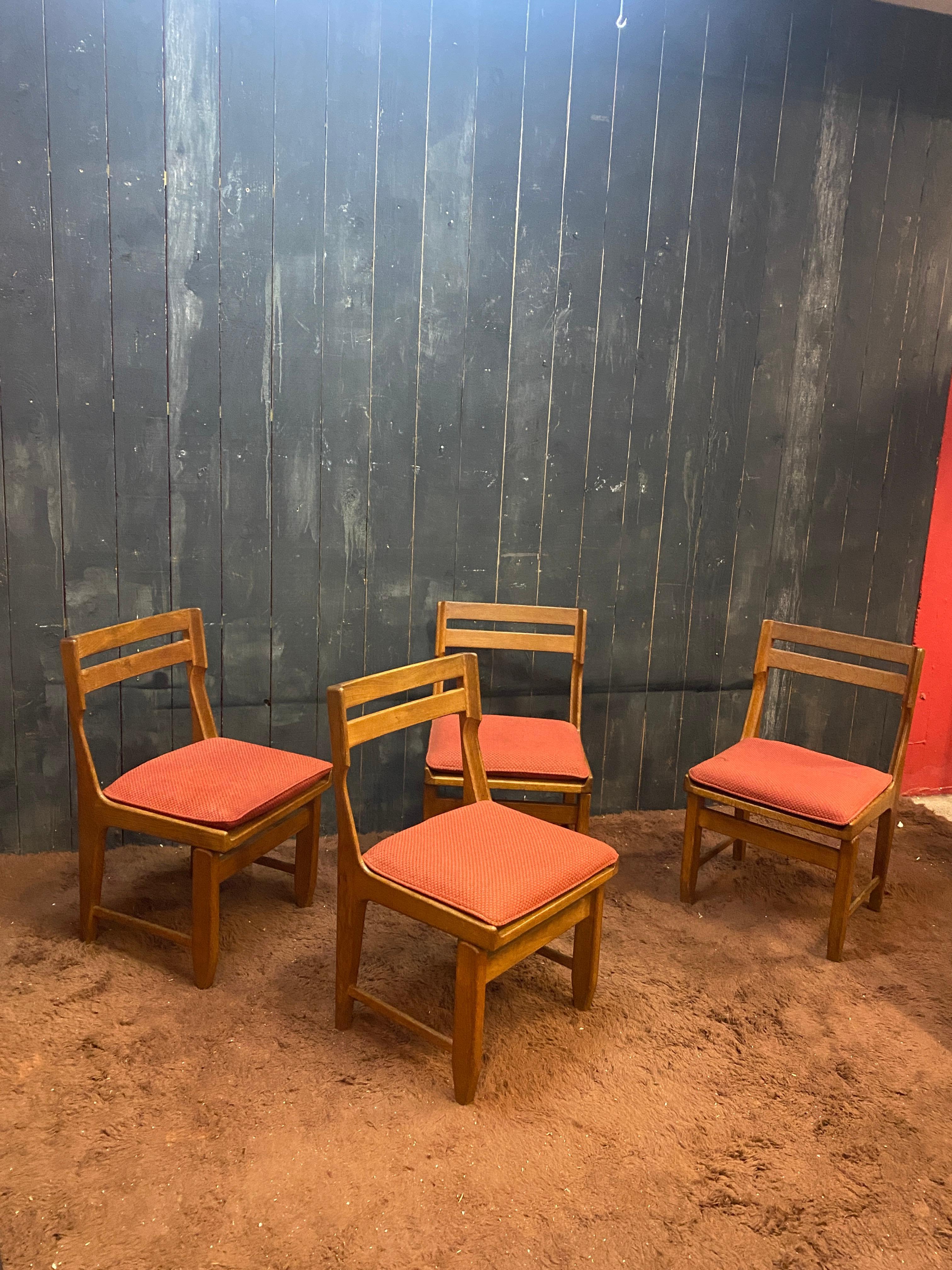 Mid-Century Modern Guillerme et Chambron, Set of 4 Chairs , Edition Votre Maison circa 1970 For Sale