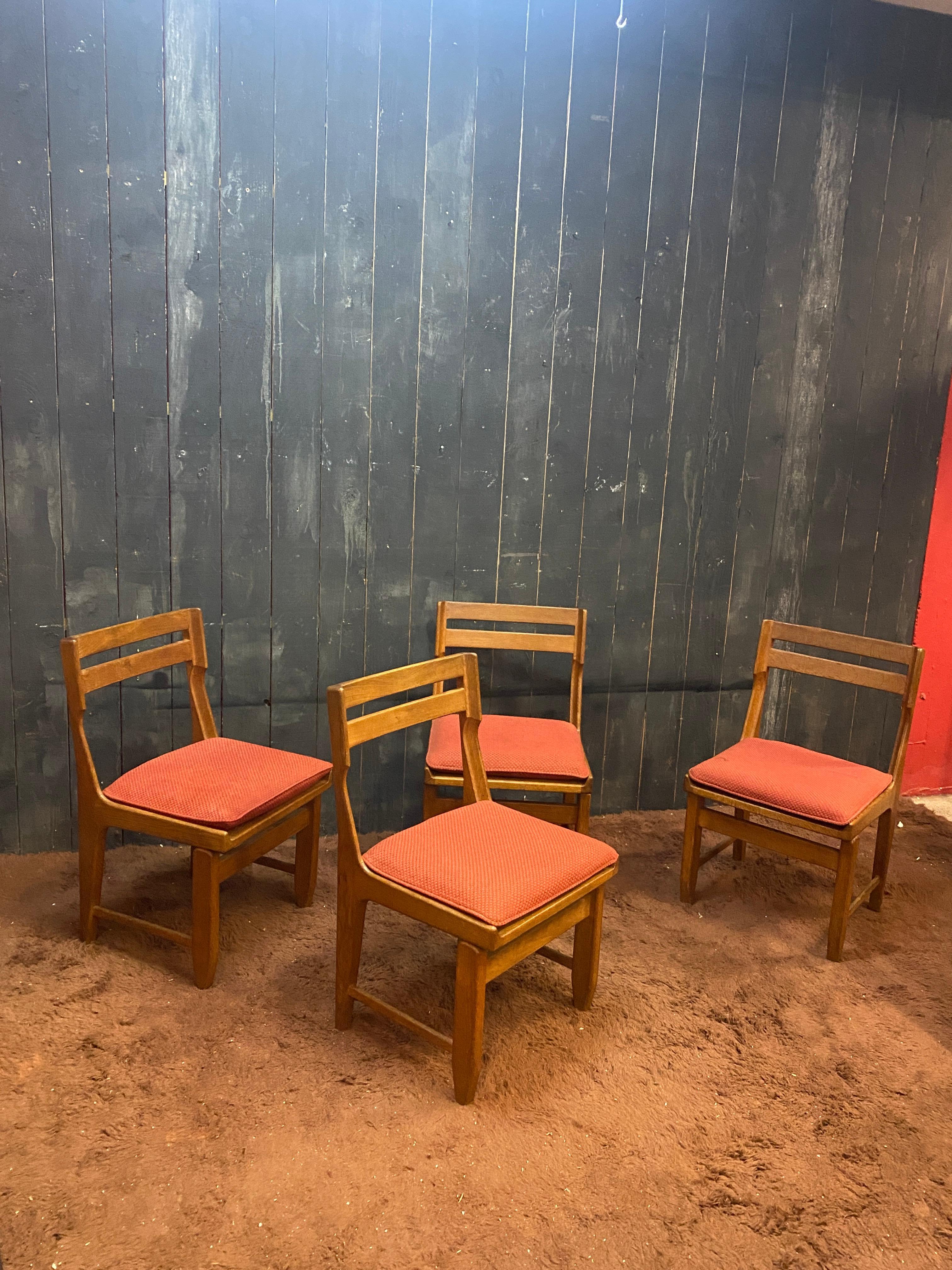 Mid-Century Modern Guillerme et Chambron, Set of 4 Chairs , Edition Votre Maison circa 1970 For Sale