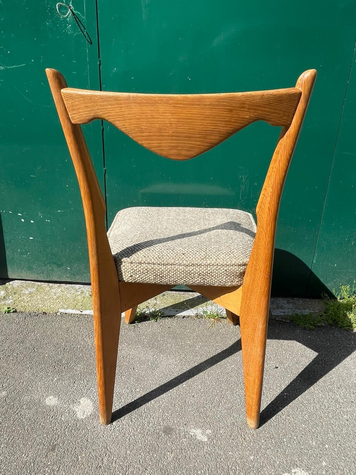 Mid-Century Modern Guillerme et Chambron Set of 4 Dining Chairs in Solid Oak